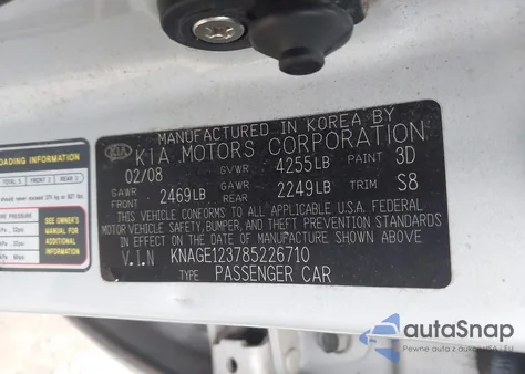 2008 Kia Optima Lx z USA, uszkodzony, nr VIN KNAGE123785226710